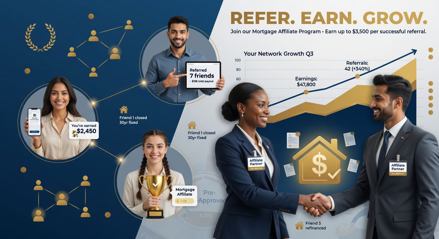 Successful diverse people referring friends for mortgage with network growth