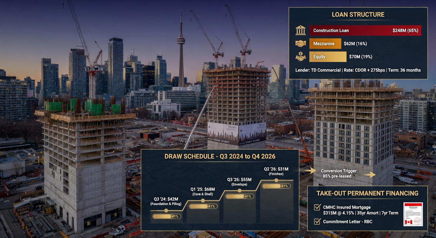 High-rise residential and mixed-use development under construction in Toronto with cranes and modern towers — focus on development financing and construction loans