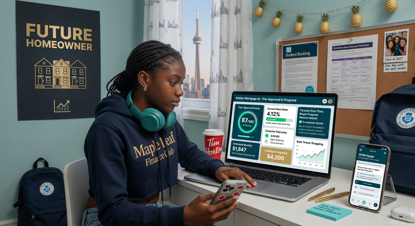 Teen exploring AI mortgage dashboard and pre-approval tools