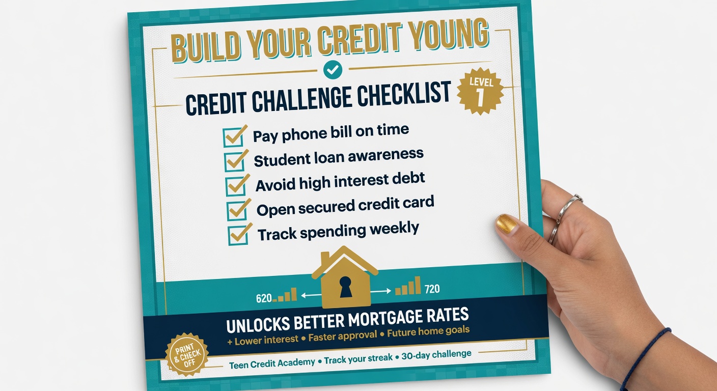 Teen credit score challenge printable checklist
