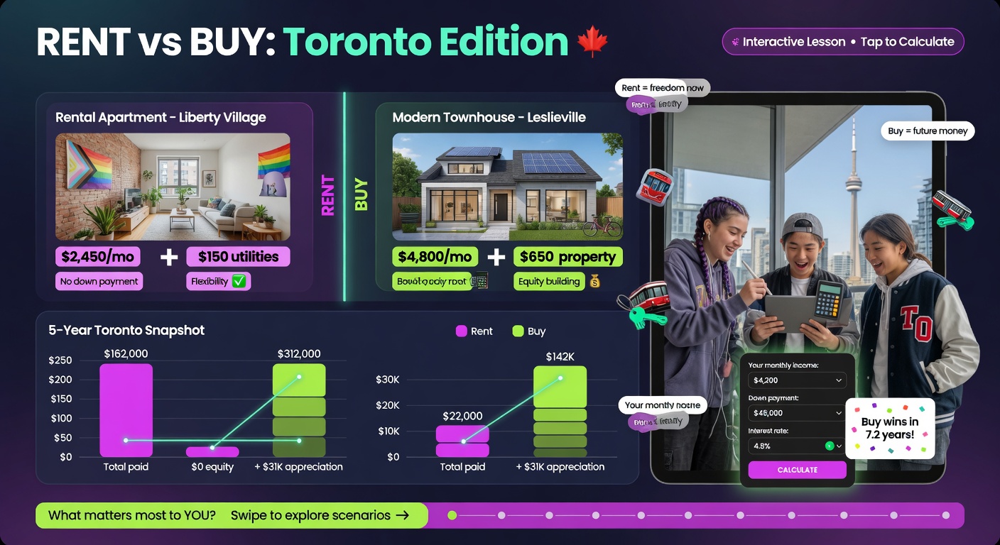 Teens comparing rent vs buy in Toronto