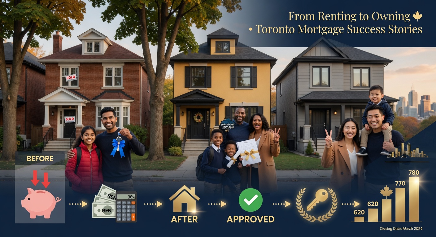 Diverse happy Toronto families celebrating new homes and financial wins