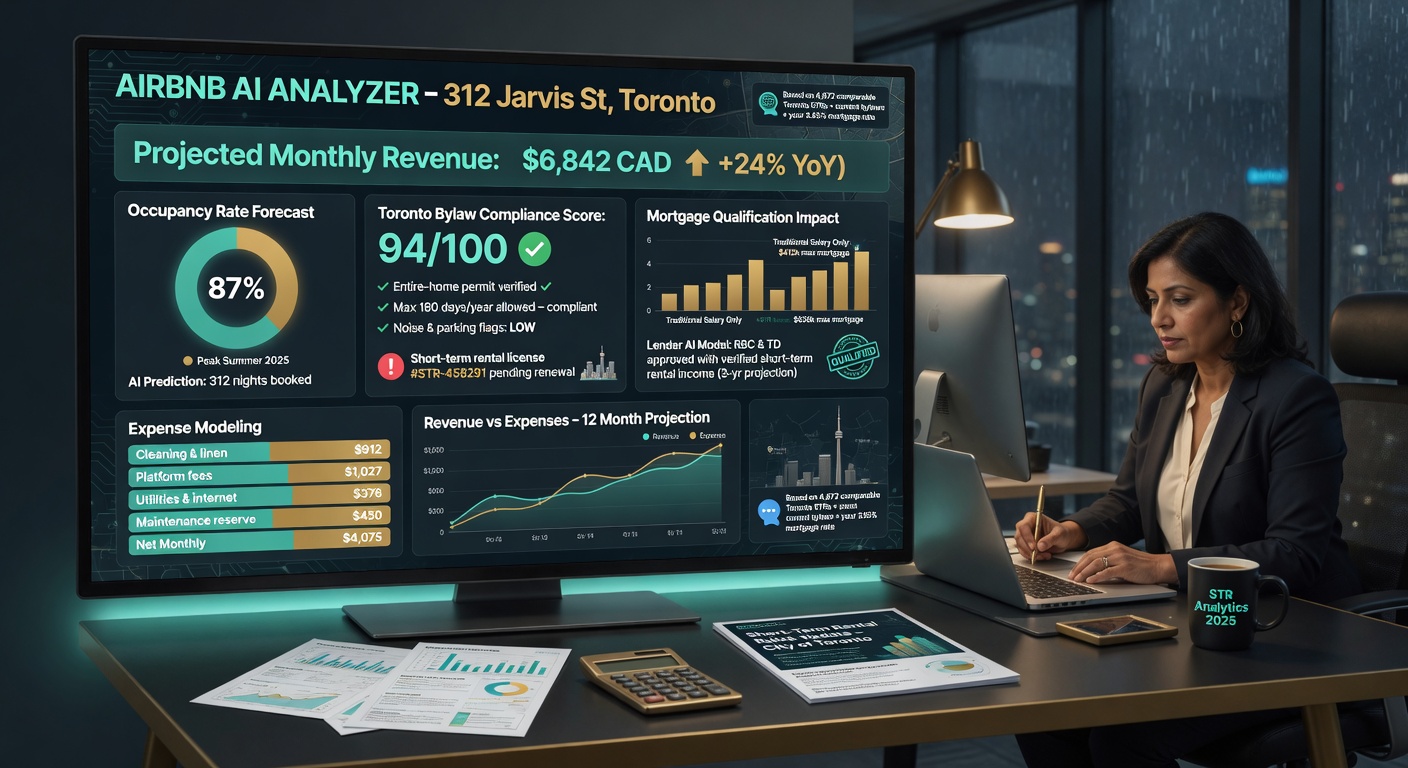 AI dashboard showing Airbnb revenue projections for mortgage qualification