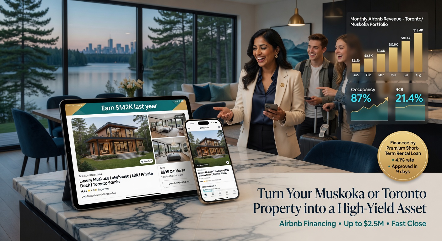 Stylish Toronto or Muskoka property with Airbnb listing on tablet and financing approval