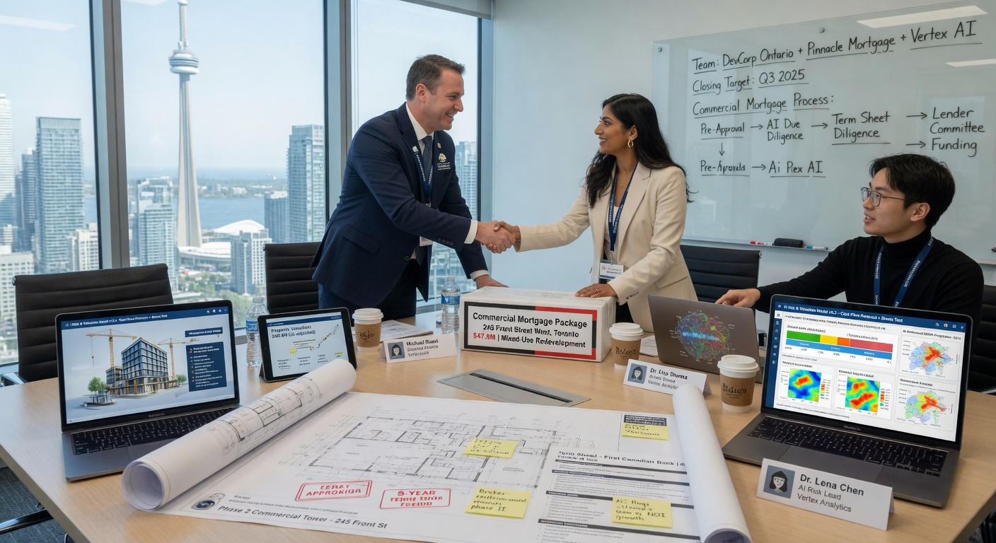 Commercial team and AI broker collaborating on Toronto development financing package